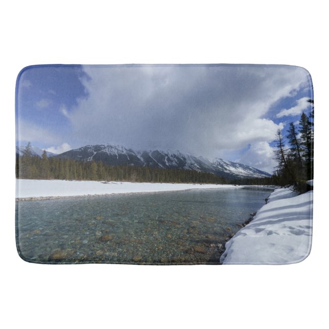 Snow Covered Scenery At The Kootenay River Canada Bath Mat (Front)