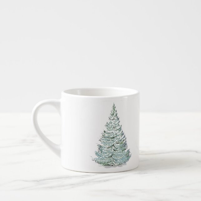Snow Covered Spruce Tree Illustration Espresso Cup (Left)