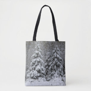 Snow Covered Tall White Spruce Tote Bag