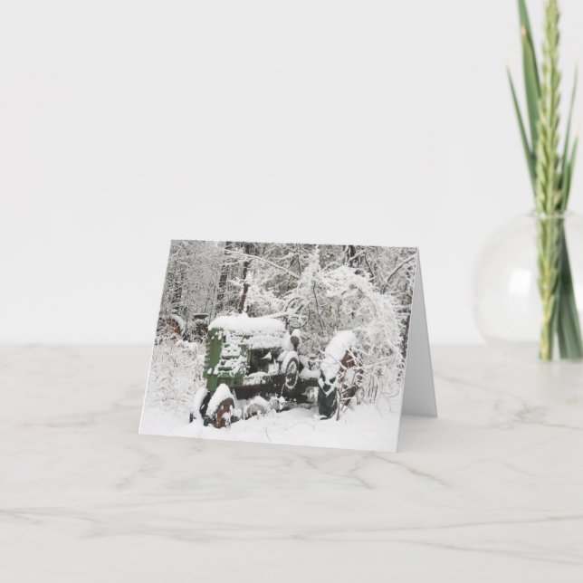 Snow-covered Tractor Holiday Card (Front)