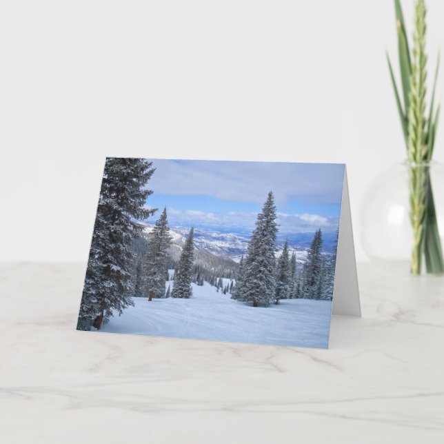 Snow-Covered Trees and Mountains Holiday Card (Front)