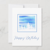 Snow Covered Trees Blue Violet Watercolor