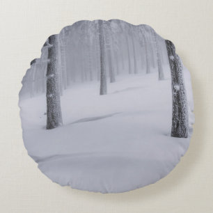 SNOW COVERED TREES DURING DAYTIME ROUND CUSHION