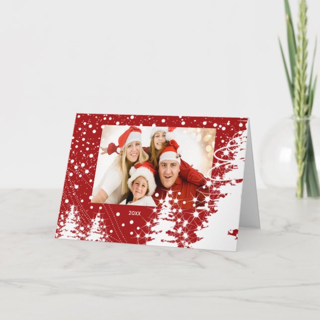 Snow Covered Trees Family Christmas Photo Card (Front)