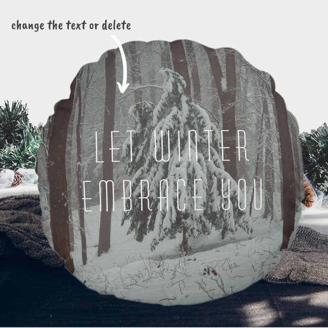 Snow-covered trees in the misty winter forest round cushion (Creator Uploaded)