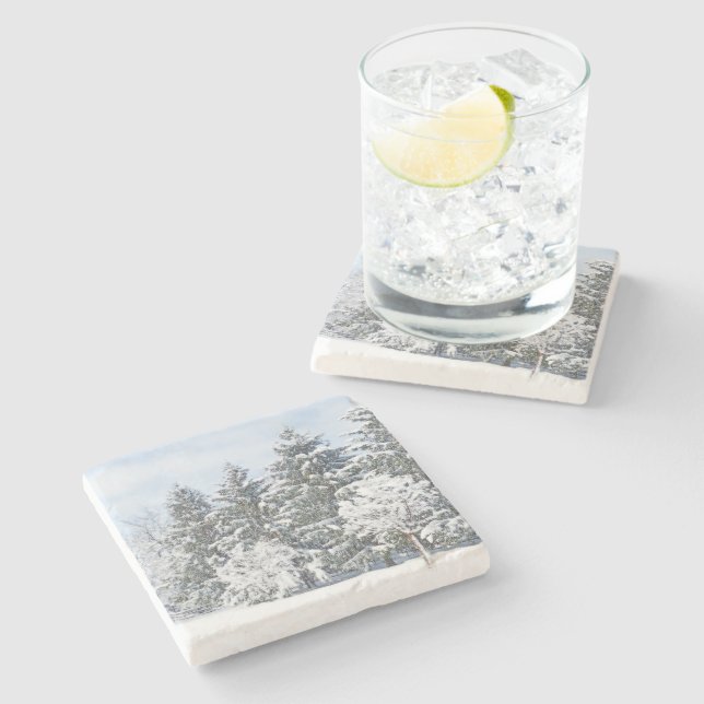 SNOW-COVERED TREES/ MARBLE STONE COASTER (Side)