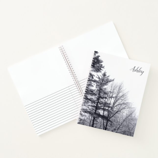 Snow-covered Trees with Custom Name Notebook (Inside)