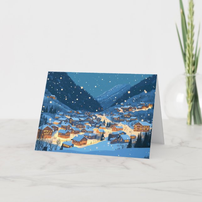Snow-Covered Village with Lights Card (Front)