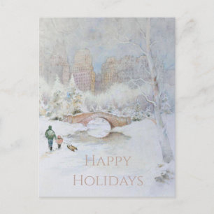 Snow-Covered Watercolor Landscape of New York Postcard