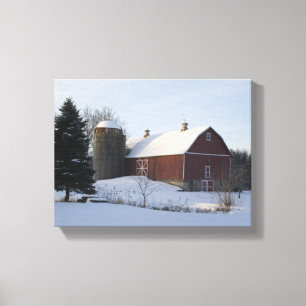 Snow Covered Winter Barn and Silo Canvas Print