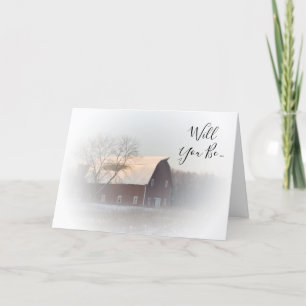 Snow Covered Winter Barn Will You Be My Bridesmaid Invitation