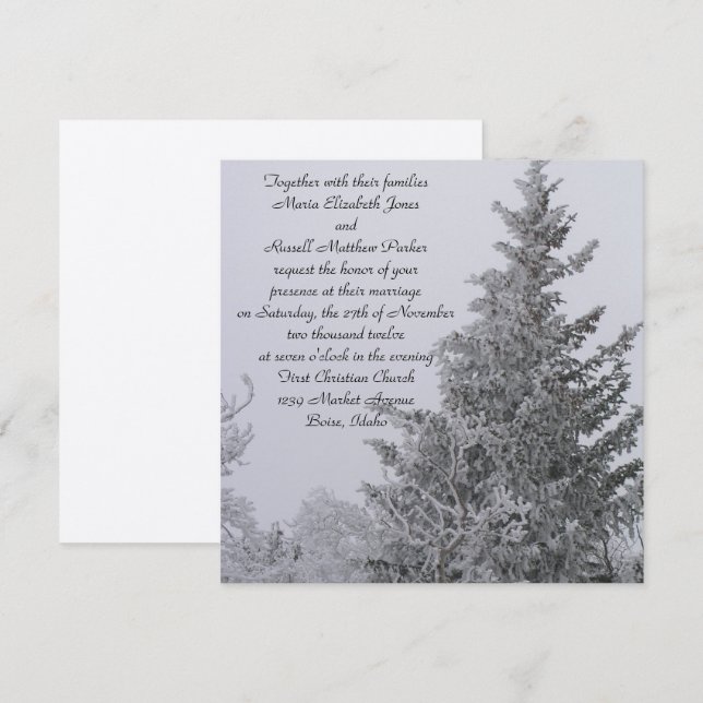 Snow Covered Winter Pine Wedding Invitation (Front/Back)