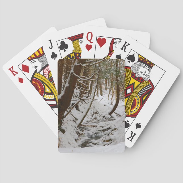 Snow Covered Wintery Forest Stream Scene Playing Cards (Back)