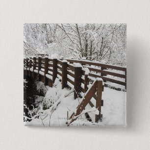 Snow Covered Wooden Bridge 15 Cm Square Badge