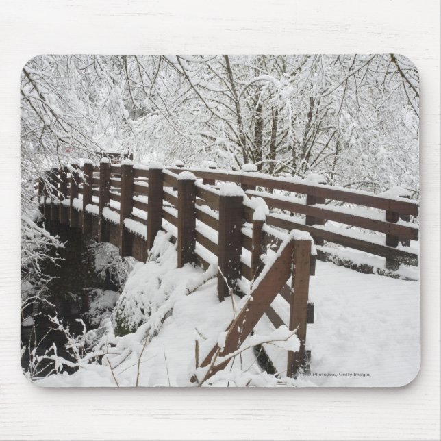 Snow Covered Wooden Bridge Mouse Mat (Front)