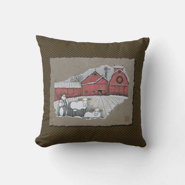 Snow Cows & Barn Cushion (Front)