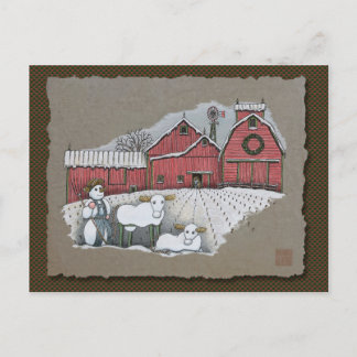 Snow Cows & Barn Postcard