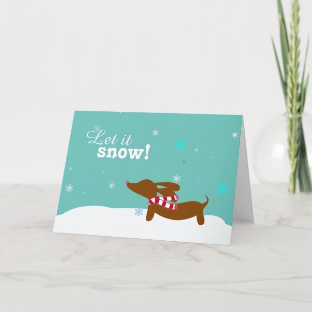 Snow Dachshund Wiener Dog Holiday Greeting Card (Front)