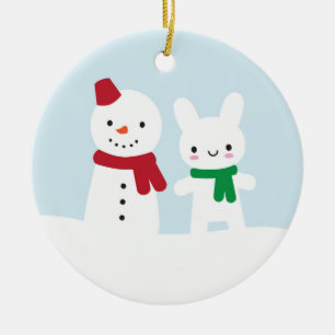 Snow Day - Bunny & Snowman Ceramic Tree Decoration