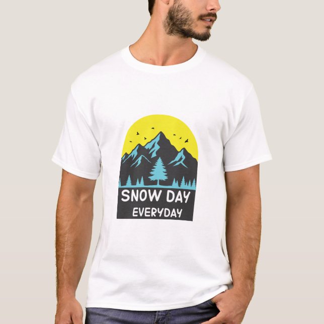 Snow Day Everyday Yellow Sun Mountain T-Shirt (Front)