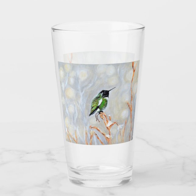 Snow Day Hummingbird Painting glass (Front)