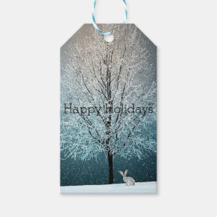 Snow Day, Snow Covered Tree, Bunny Gift Tags
