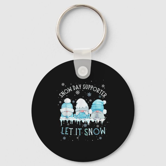 Snow Day Suprter Let It Snow Cute Blue Gnome Xmas  Key Ring (Front)