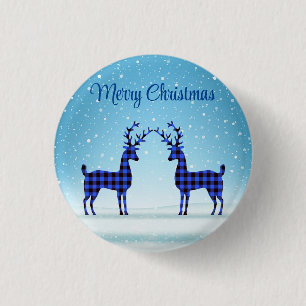 Snow Day with Blue Plaid Reindeer  3 Cm Round Badge
