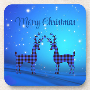 Snow Day with Blue Plaid Reindeer Coaster