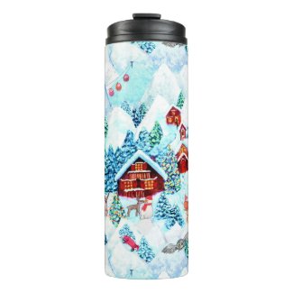 Snow days kids sledging in the mountains thermal tumbler