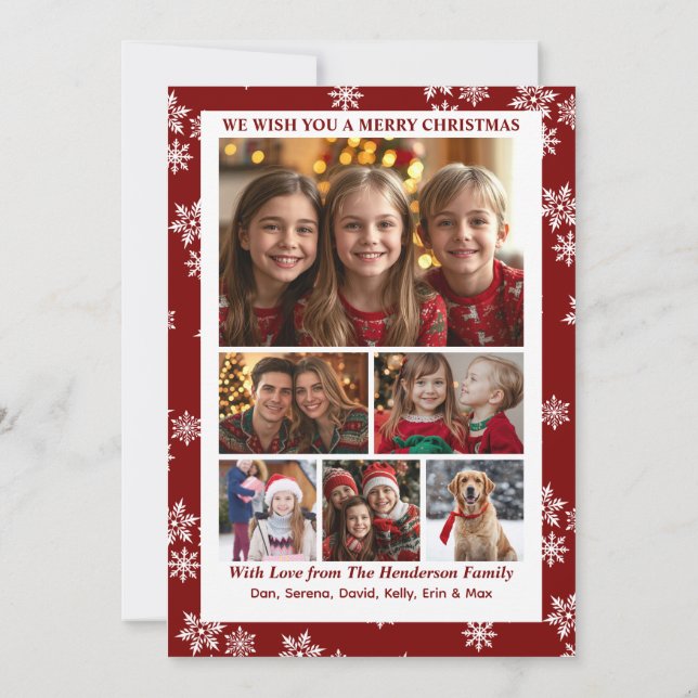 Snow Dayz Photo Collage Christmas Card | Red (Back)