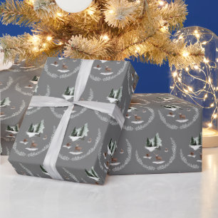Snow Deer and Pine Trees Wrapping Paper