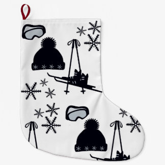 Snow designs of different items large christmas stocking