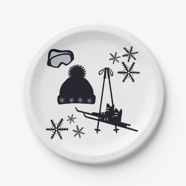 Snow designs of different items paper plate (Front)