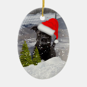 Snow Dog Dashing in the Snow Template Ceramic Tree Decoration