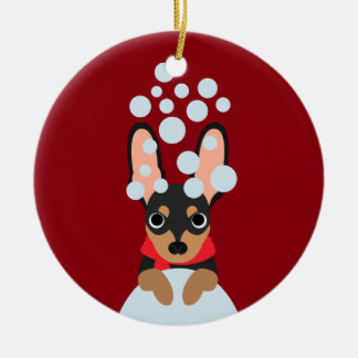 Snow Dog Min Pin Ceramic Tree Decoration