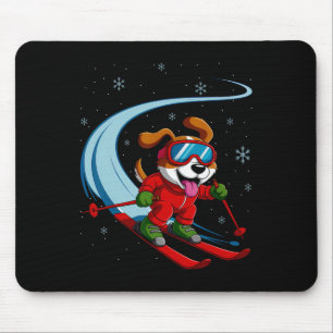 Snow Dog Skiing Puppy Cute Winter Sports Funny Ski Mouse Mat