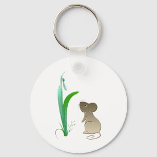 Snow drop flower and Cute Mouse Key Ring