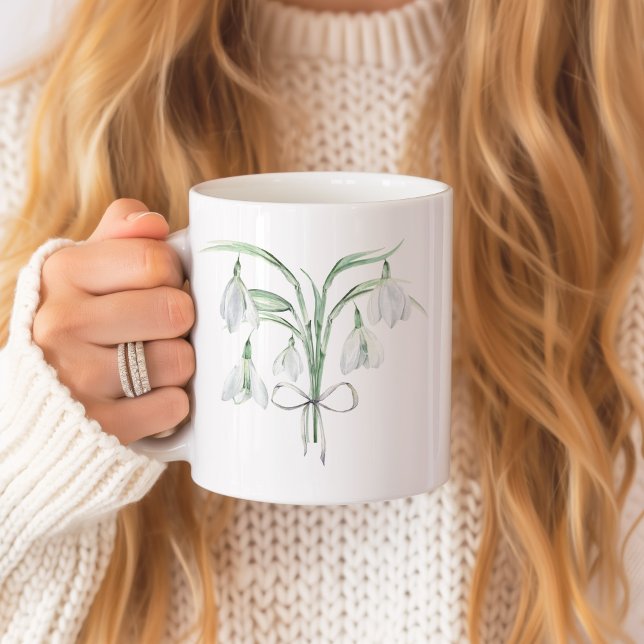Snow Drops January Birth Flower Ceramic Coffee Mug (Snow drops January birth flower personalized mug)
