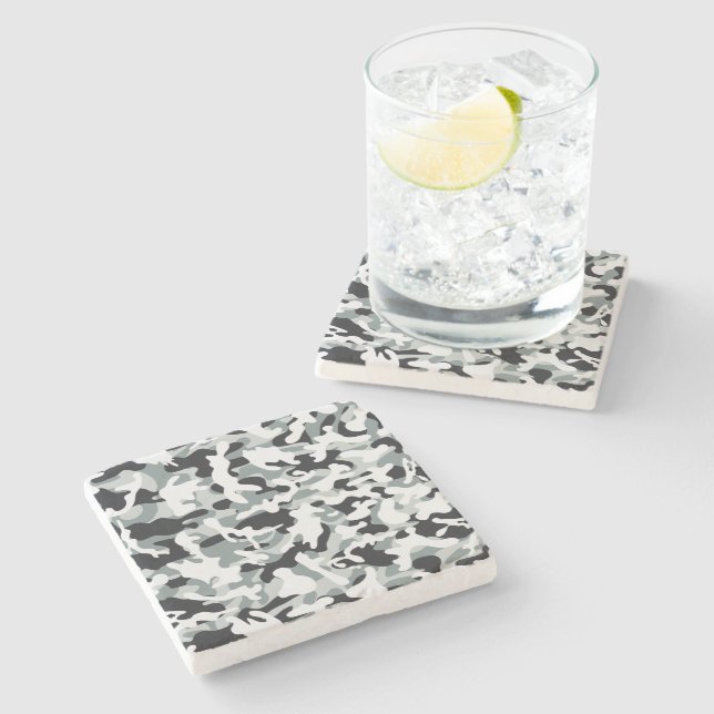 Snow Dust Camouflage Stone Coaster (Side)