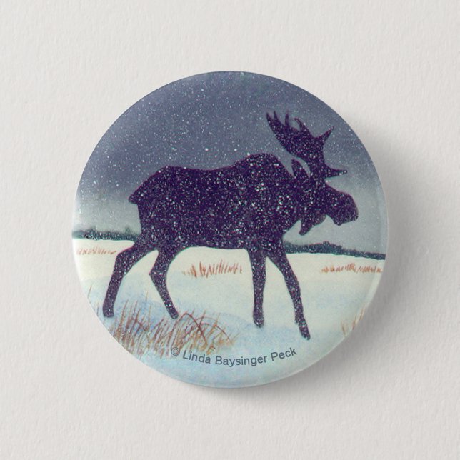 Snow Dusted Bull Moose 6 Cm Round Badge (Front)