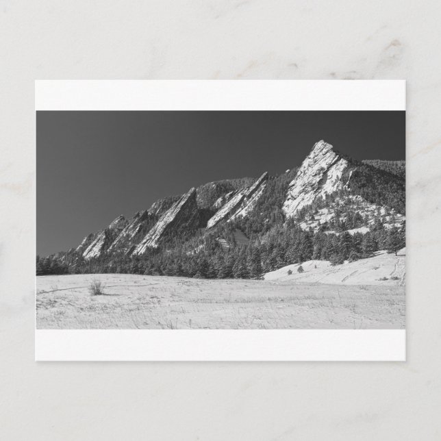 Snow Dusted Flatirons Boulder CO Panorama BW Postcard (Front)