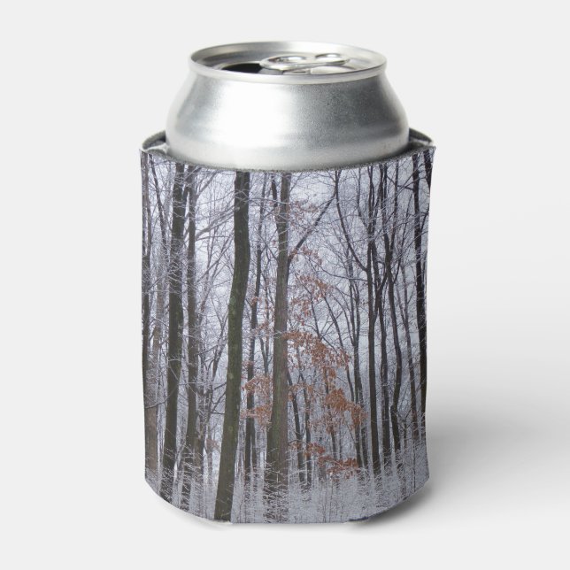 Snow Dusted Forest Winter Landscape Photography Can Cooler (Can Front)