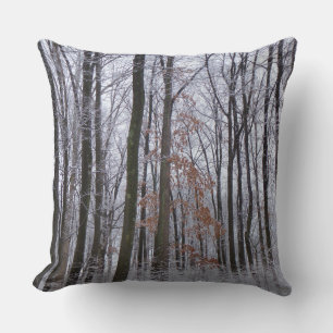Snow Dusted Forest Winter Landscape Photography Cushion