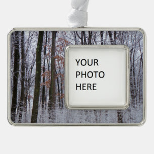 Snow Dusted Forest Winter Landscape Photography Silver Plated Framed Ornament