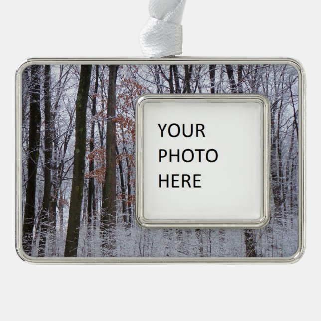 Snow Dusted Forest Winter Landscape Photography Silver Plated Framed Ornament (Front)