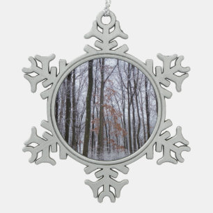 Snow Dusted Forest Winter Landscape Photography Snowflake Pewter Christmas Ornament