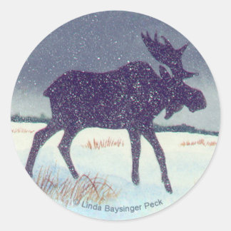 Snow Dusted Moose Design Classic Round Sticker