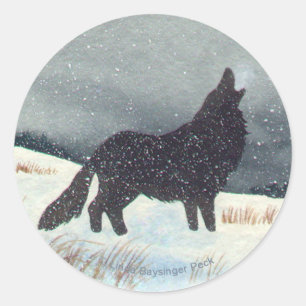 Snow Dusted Wolf Silhouette Classic Round Sticker