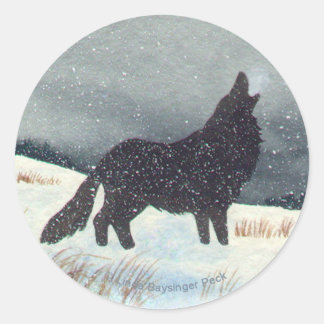 Snow Dusted Wolf Silhouette Classic Round Sticker